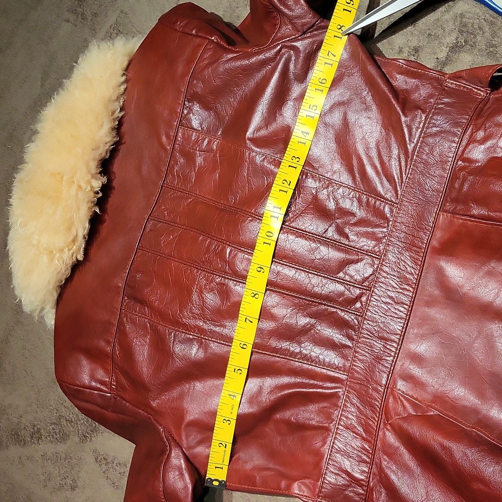 Vintage 70s Elegant Leather Women's Jacket Penny Lane Fur Collar  S  Burgundy** - Picture 12 of 16